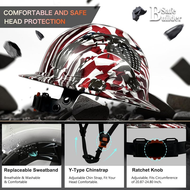 SAFEBUILDER SBD-G1C Construction Full Brim Safety Helmet HDPE Hard Hat Vented Hardhats Sunshade Carbon Fiber Pattern Industrial Work Certified ANSI/ISEA Z89.1 - Image 5